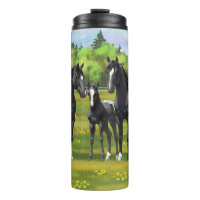 Chevaux Appaloosa Noir Dans Les Pâturages D'Été