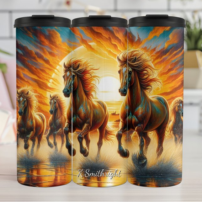 Bouteilles Isothermes Chevaux de feu sous le coucher du soleil (Créateur téléchargé)
