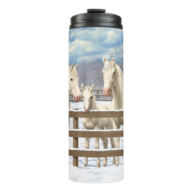 Bouteilles Isothermes Chevaux Du Quartier Blanc En Neige (Devant)