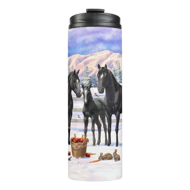 Bouteilles Isothermes Chevaux Du Quartier Noir En Neige (Devant)