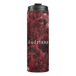 Bouteilles Isothermes Chic bordeaux rouge floral douche de mariage