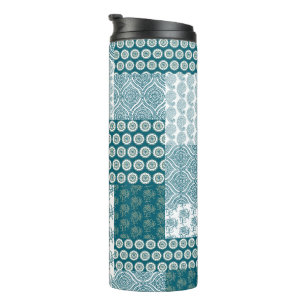 Bouteilles Isothermes Chic ethnique Faux Patchwork Motif, Turquoise et b