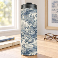 Chic floral vintage toile de jouy monogramme bleu