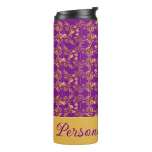 Bouteilles Isothermes Chic Golden Flowers violet motif personnalisé