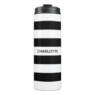 Bouteilles Isothermes Chic rayures noir et blanc nom personnalisé monog