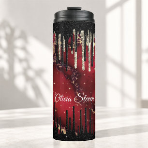 Bouteilles Isothermes Chic rouge noir paillettes monogramme