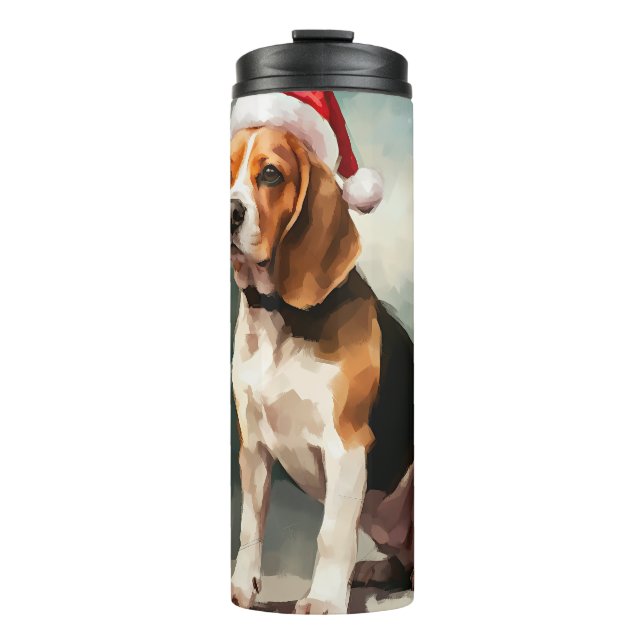 Bouteilles Isothermes Chien Beagle dans la neige de Noël (Devant)