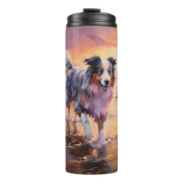 Bouteilles Isothermes Chien berger australien sable sur coucher de solei (Devant)