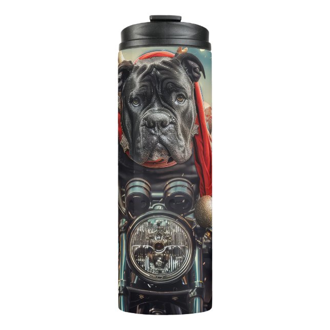 Bouteilles Isothermes Chien Cane Corso à moto Noël (Devant)
