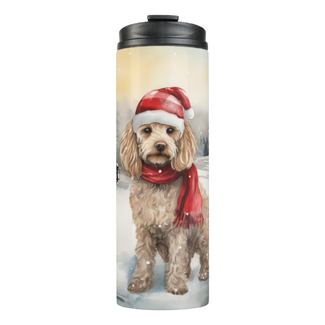 Bouteilles Isothermes Chien Cockapoo dans la neige de Noël (Devant)