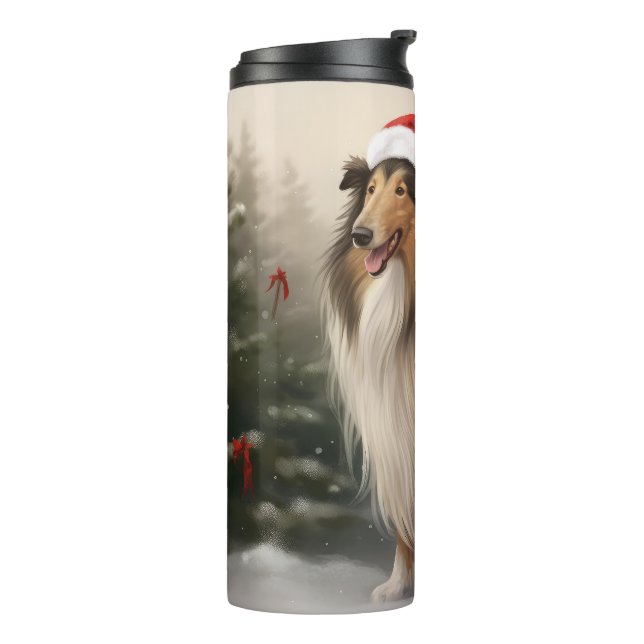 Bouteilles Isothermes Chien Colley Rough dans la neige de Noël (Tourné sur la gauche)