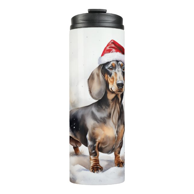 Bouteilles Isothermes Chien de Dachshund à Noël de neige (Devant)