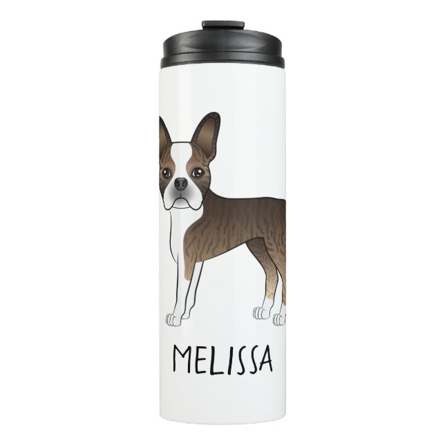 Bouteilles Isothermes Chien de dessin animé Boston Terrier Bringé & nom  (Devant)