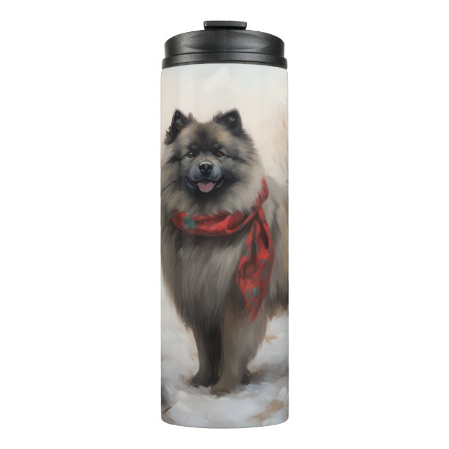 Bouteilles Isothermes Chien de Keeshond à Noël de neige (Devant)