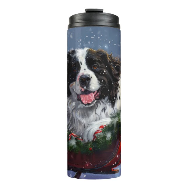 Bouteilles Isothermes Chien de Terre-Neuve Noël Festif (Devant)