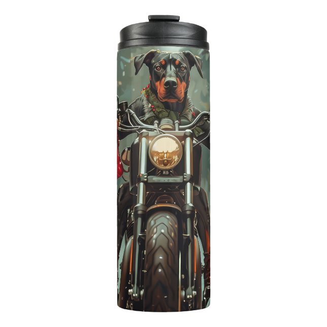 Bouteilles Isothermes Chien Doberman à moto Noël (Devant)