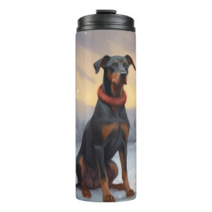 Bouteilles Isothermes Chien Doberman dans la neige de Noël