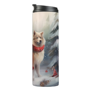 Bouteilles Isothermes Chien finnois de Laponie dans la neige de Noël 