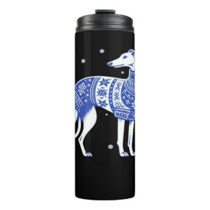 Bouteilles Isothermes Chien Gréhound de Noël portant un pull moche bleu