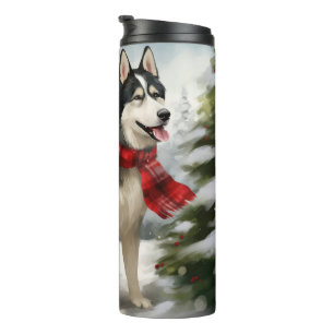 Bouteilles Isothermes Chien Husky Sibérien dans la neige de Noël