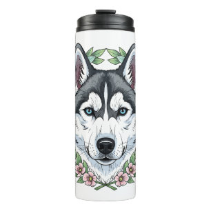 Bouteilles Isothermes Chien Husky Sibérien Et Fleurs De Laurier Des Mont