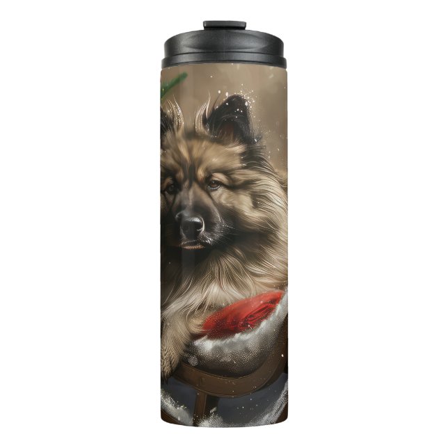 Bouteilles Isothermes Chien Keeshond Noël Festif  (Devant)
