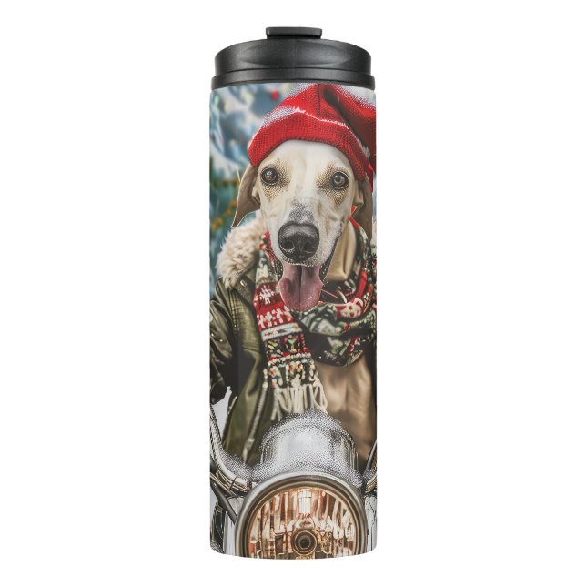 Bouteilles Isothermes Chien Lévrier sur Moto Noël  (Devant)