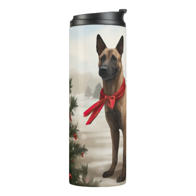 Bouteilles Isothermes Chien malinois belge à Noël de neige (Tourné sur la gauche)