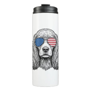 Bouteilles Isothermes Chien Patriotique avec Lunettes de Soleil Drapeau 