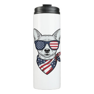Bouteilles Isothermes Chien Patriotique avec Lunettes de Soleil Drapeau 