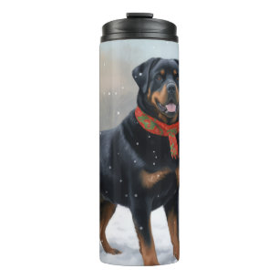 Bouteilles Isothermes Chien Rottweiler pendant Noël de neige