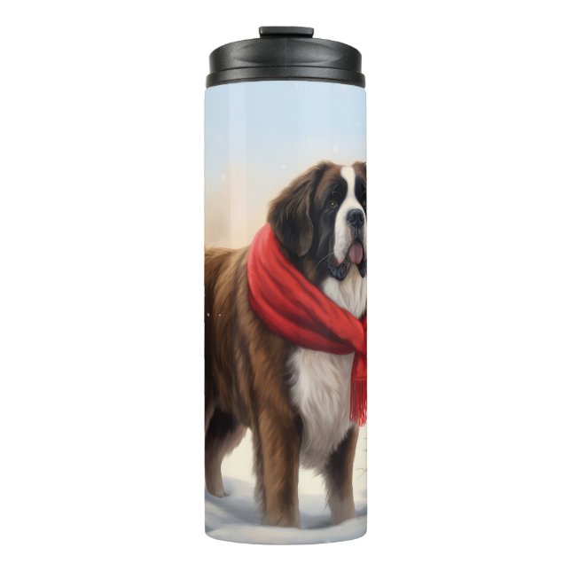 Bouteilles Isothermes Chien Saint-Bernard dans la neige de Noël  (Devant)