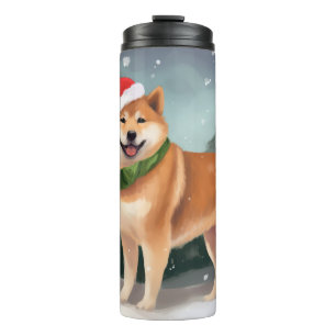 Bouteilles Isothermes Chien Shiba Inu dans la neige de Noël