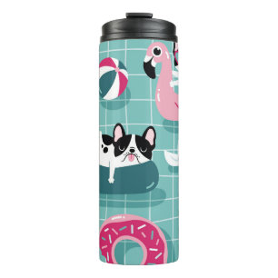 Bouteilles Isothermes Chiens avec flotteurs de piscine, motif vintage.