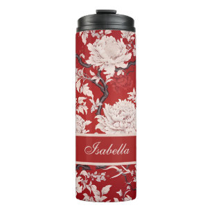 Bouteilles Isothermes Chinoiserie Florale Rouge & Blanc Motif Personnali