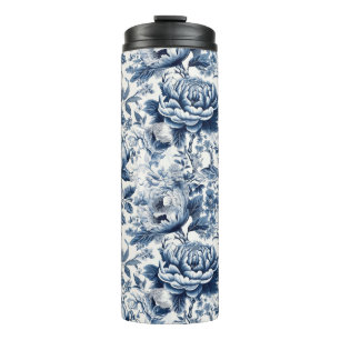 Bouteilles Isothermes Chinoiserie Toile Bleu Blancs pivoines Florales Fl