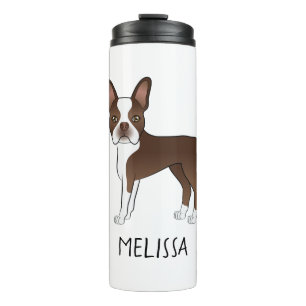 Bouteilles Isothermes Chocolat Brown Boston Terrier Cartoon Chien et nom