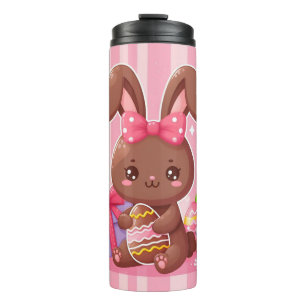 Bouteilles Isothermes Chocolat mignon lapin de Pâques avec rayures roses