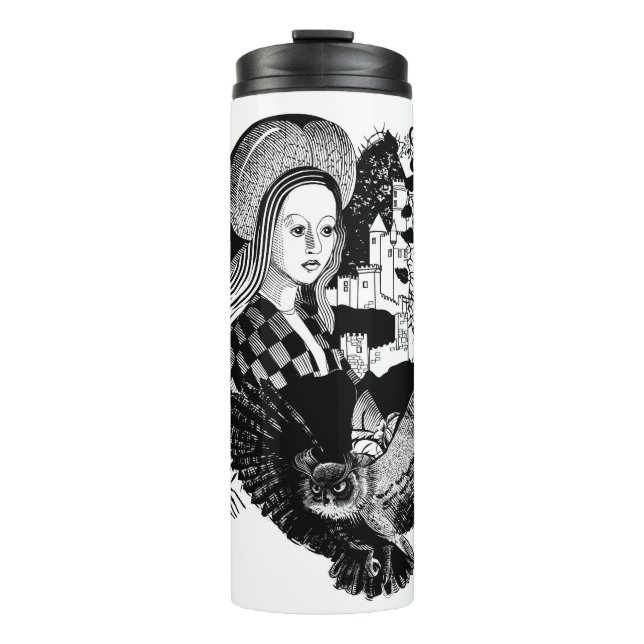 Bouteilles Isothermes Chouette gothique et femme (Devant)