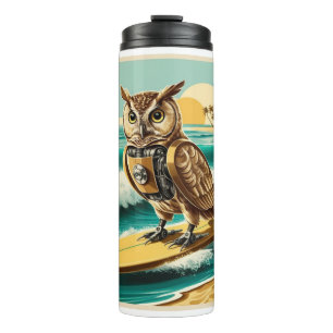 Bouteilles Isothermes Chouette robot vintage surfant sur la plage