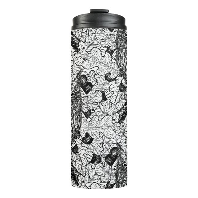 Bouteilles Isothermes Chouettes dans le chêne, noir et blanc (Devant)