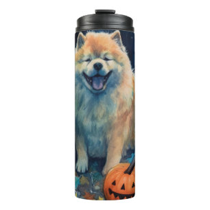 Bouteilles Isothermes Chow Chow Halloween avec citrouilles effrayant