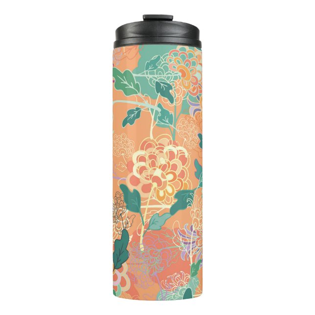 Bouteilles Isothermes Chrysanthème chinois : motif orange floral. (Devant)