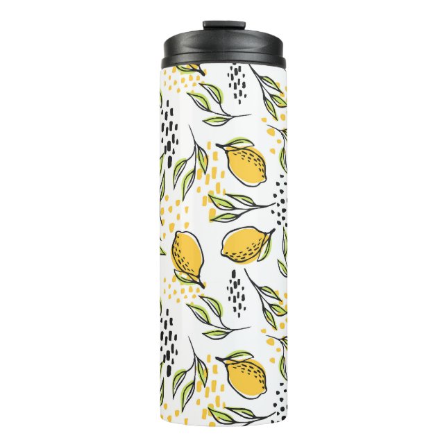 Bouteilles Isothermes Citron, branches vertes : motif abstrait. (Devant)