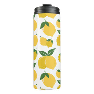 Bouteilles Isothermes Citron Motif Fruit Rétro Jaune Sur Blanc