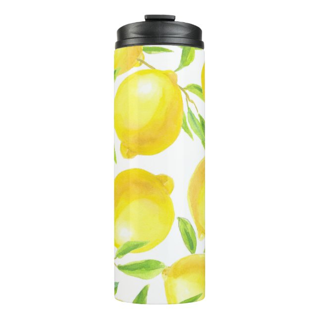 Bouteilles Isothermes citrons et feuilles d'aquarelle : motif. (Devant)