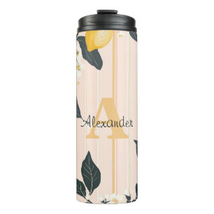 Bouteilles Isothermes Citrons et fleurs vintages sur bandes roses