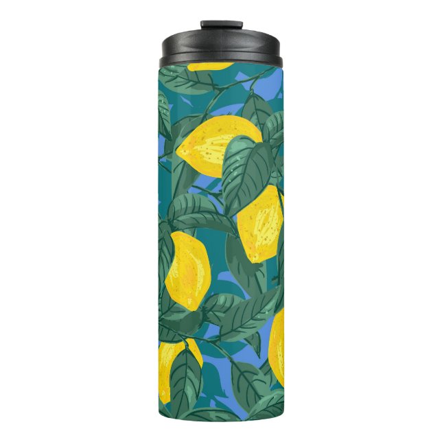Bouteilles Isothermes Citrons, feuille : motif tropical d'agrumes. (Devant)