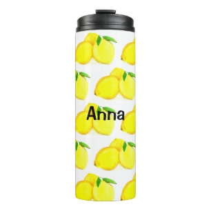 Bouteilles Isothermes Citrons peints Aquarelle Motif de fruits jaunes