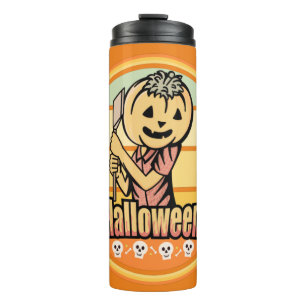 BOUTEILLES ISOTHERMES CITROUILLE D'HALLOWEEN VINTAGE AVEC HACHE ET CRÂNE